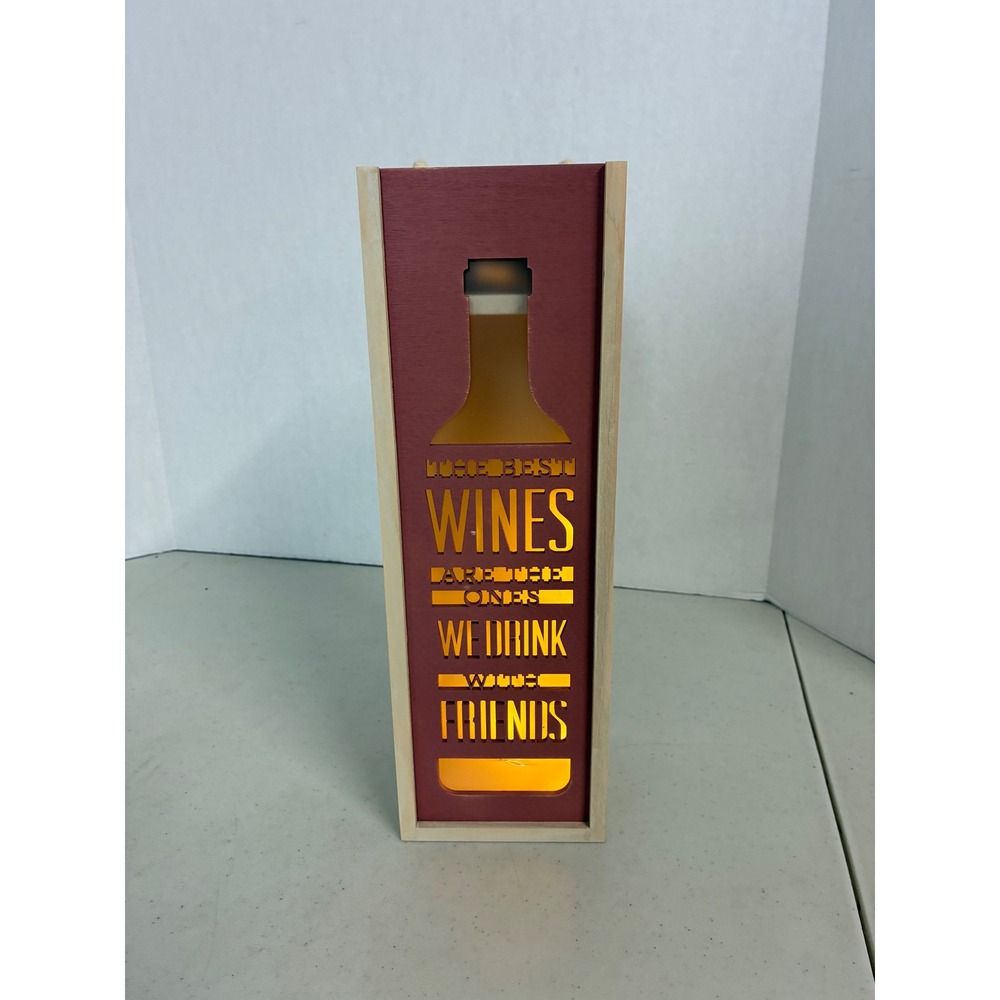 Demdaco Lighted Lantern Wine Caddy Wood‎ LED Gift Box Best Wines With Friends